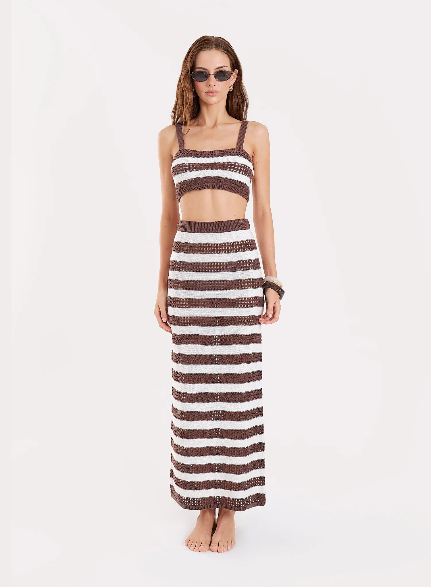 Chocolate Stripe Crochet Maxi Skirt sold by 4th and Reckless product image thumbnail 5