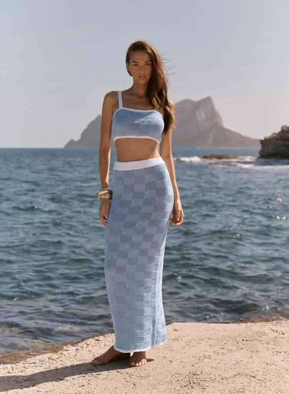 Blue Check Crochet Maxi Skirt made by 4th and Reckless