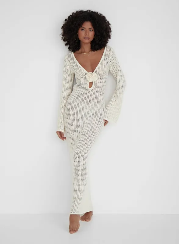 Cream Knit Maxi Corsage Dress- Jules sold by 4th and Reckless