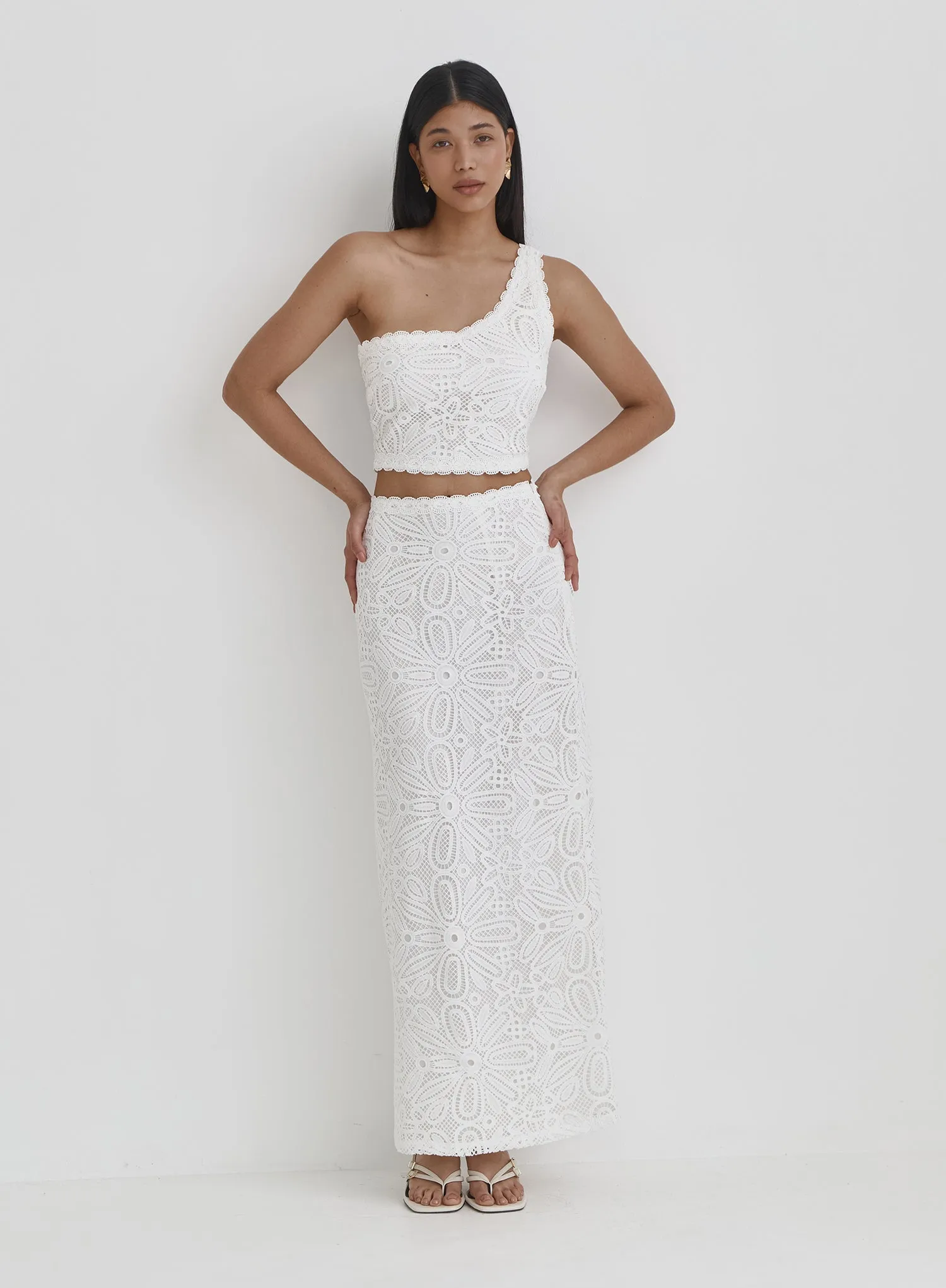 White Crochet One Shoulder Top- Mae sold by 4th and Reckless product image thumbnail 2