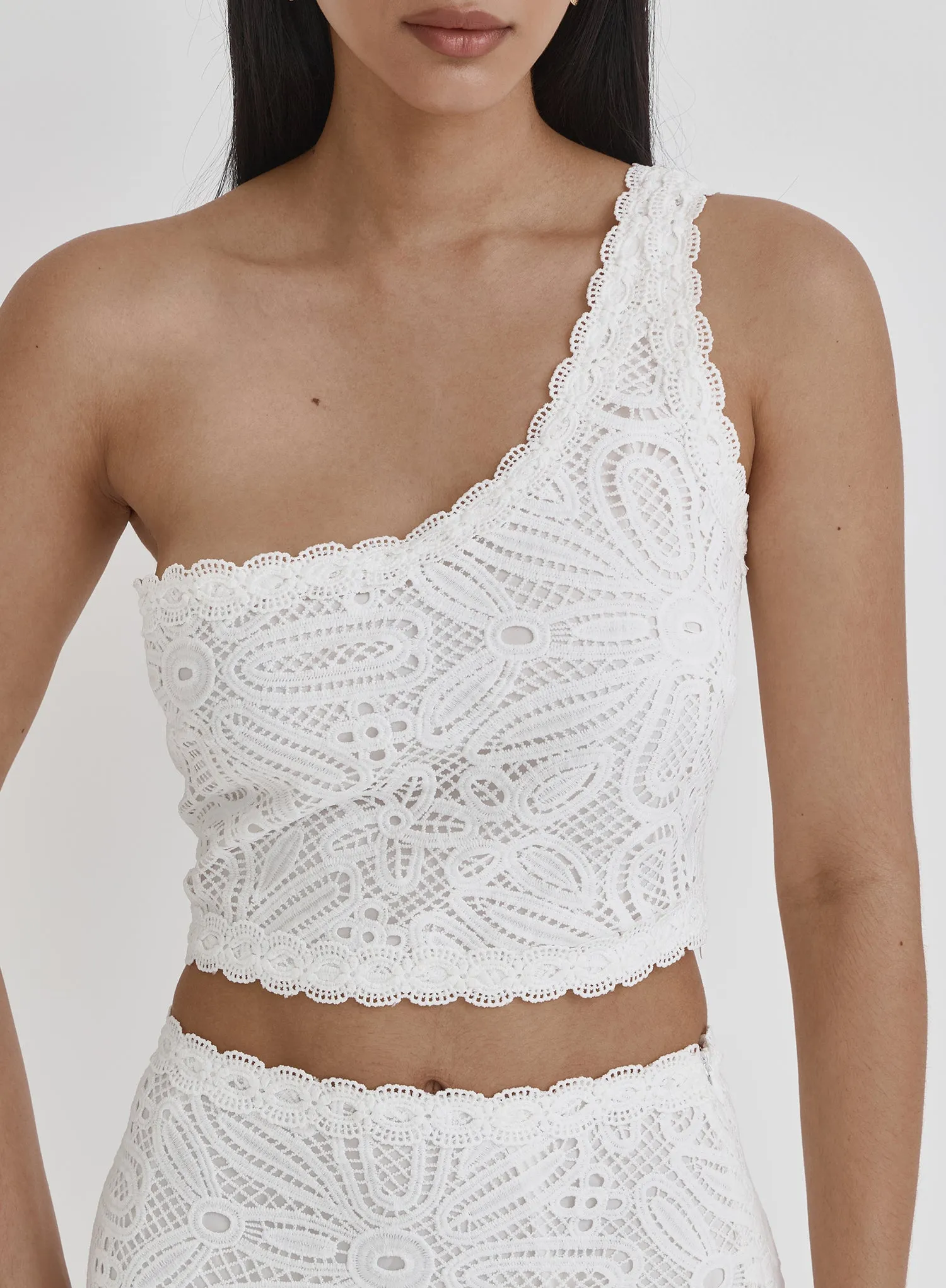 White Crochet One Shoulder Top- Mae sold by 4th and Reckless product image thumbnail 3