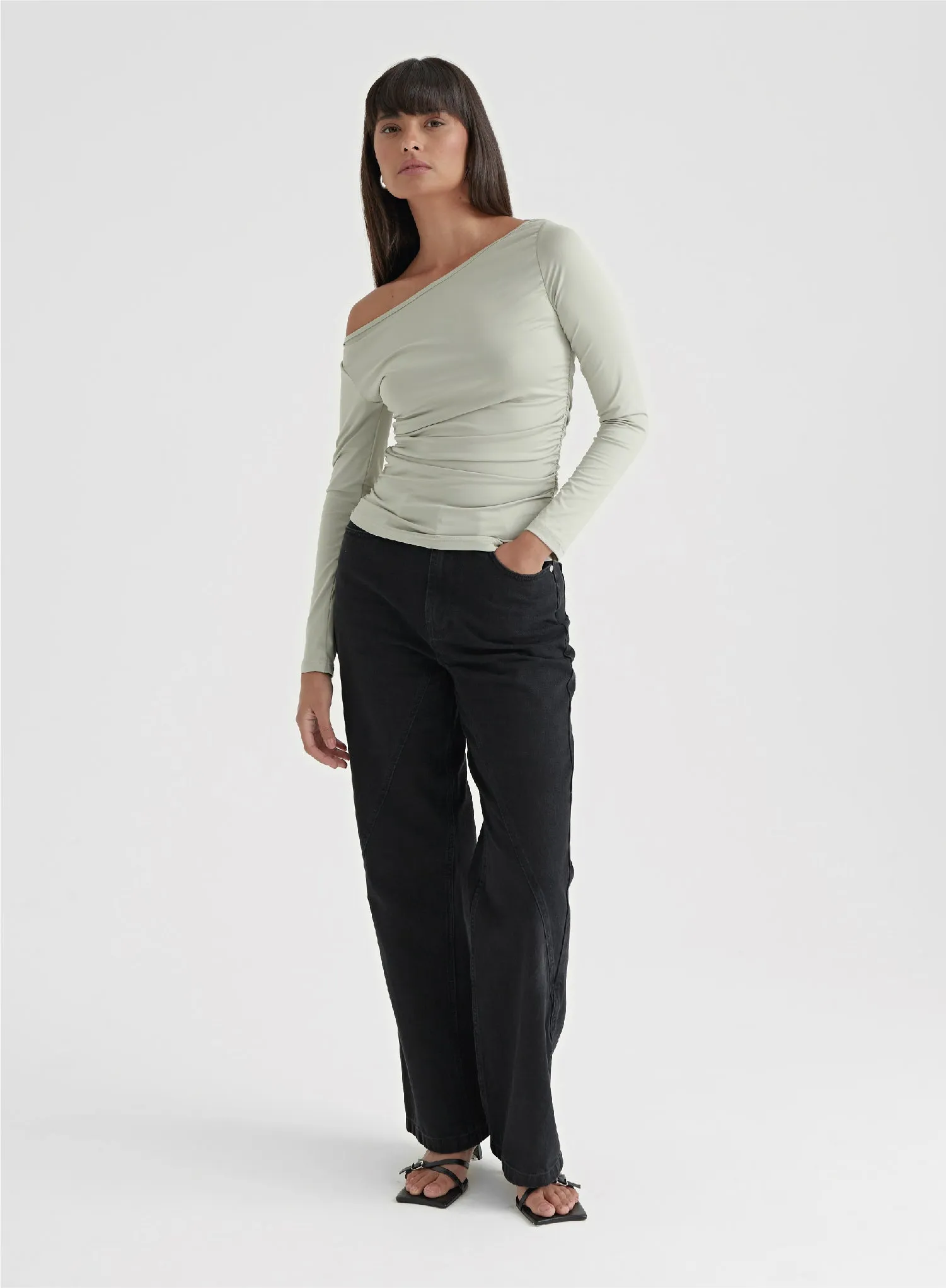 Sage Green Asymmetric Long Sleeve Top- Jilly sold by 4th and Reckless product image thumbnail 3