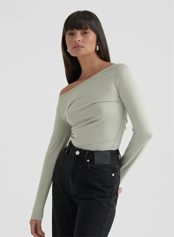 Sage Green Asymmetric Long Sleeve Top- Jilly sold by 4th and Reckless