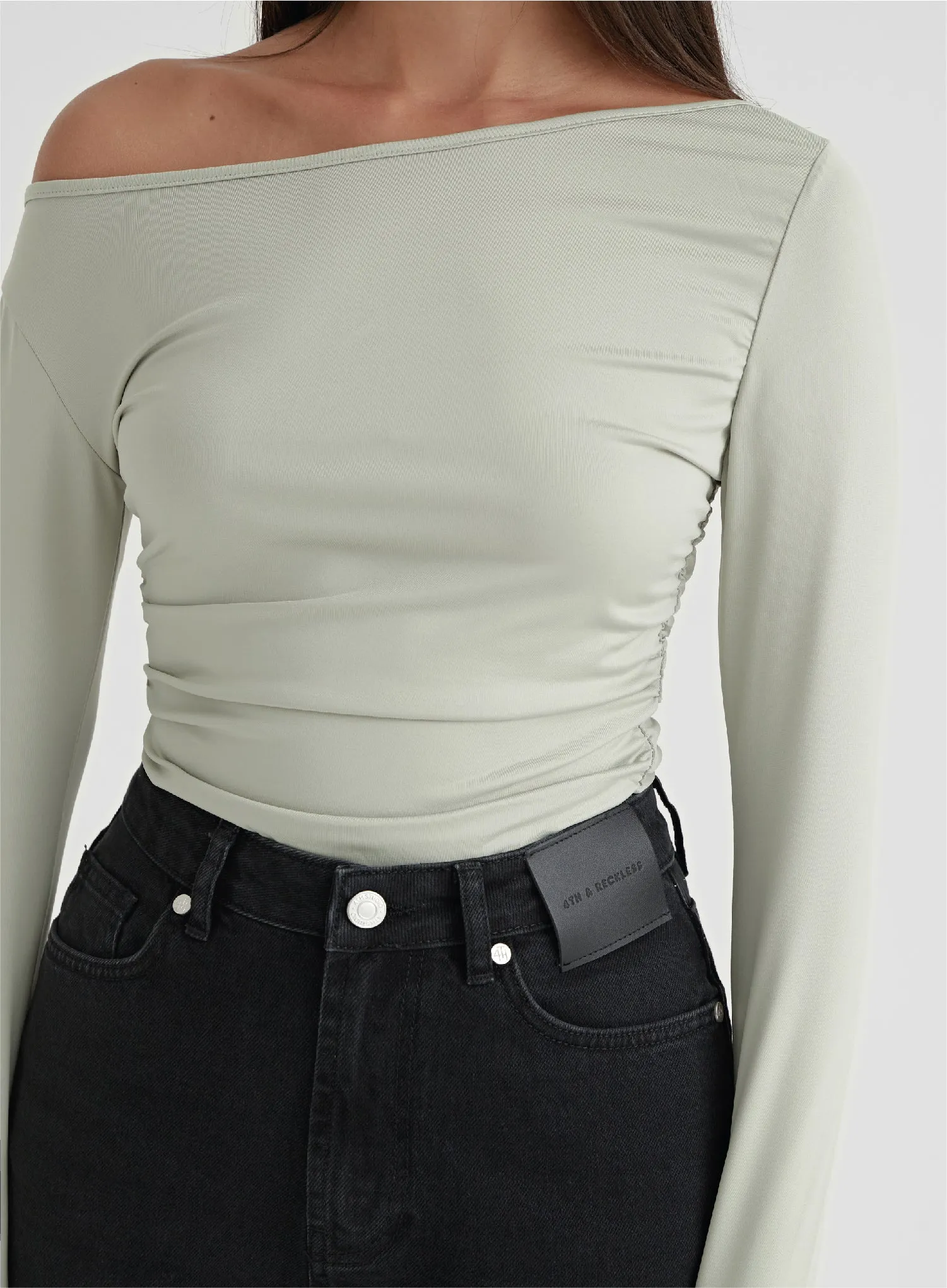 Sage Green Asymmetric Long Sleeve Top- Jilly sold by 4th and Reckless product image thumbnail 2