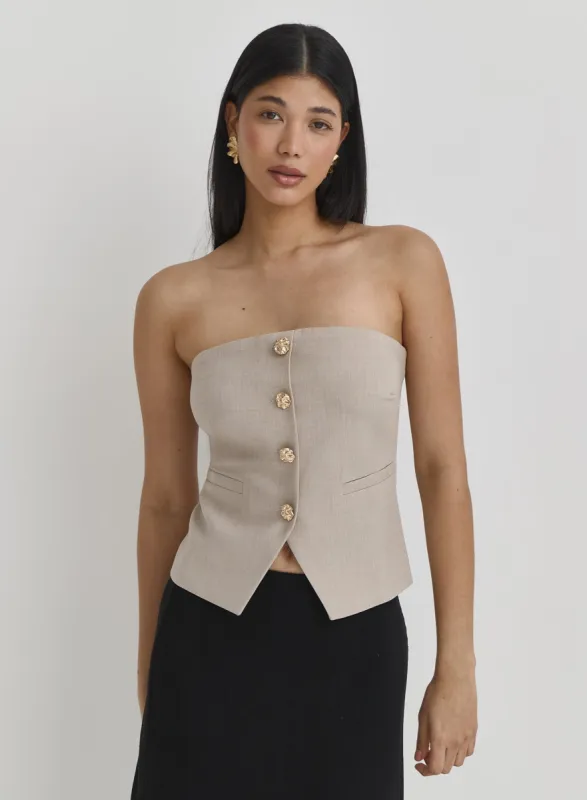 Beige Bandeau Button Corset Top- Lia sold by 4th and Reckless