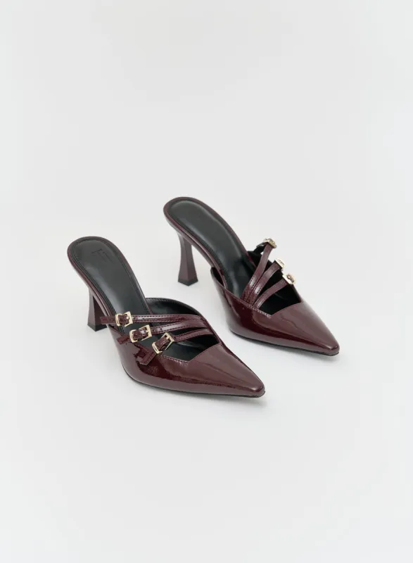 Dark Red Patent Buckle Mule - Cara sold by 4th and Reckless