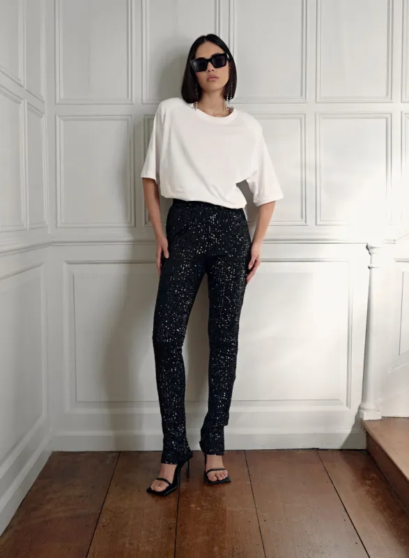 Black Sequin Split Hem Legging - Anette made by 4th and Reckless