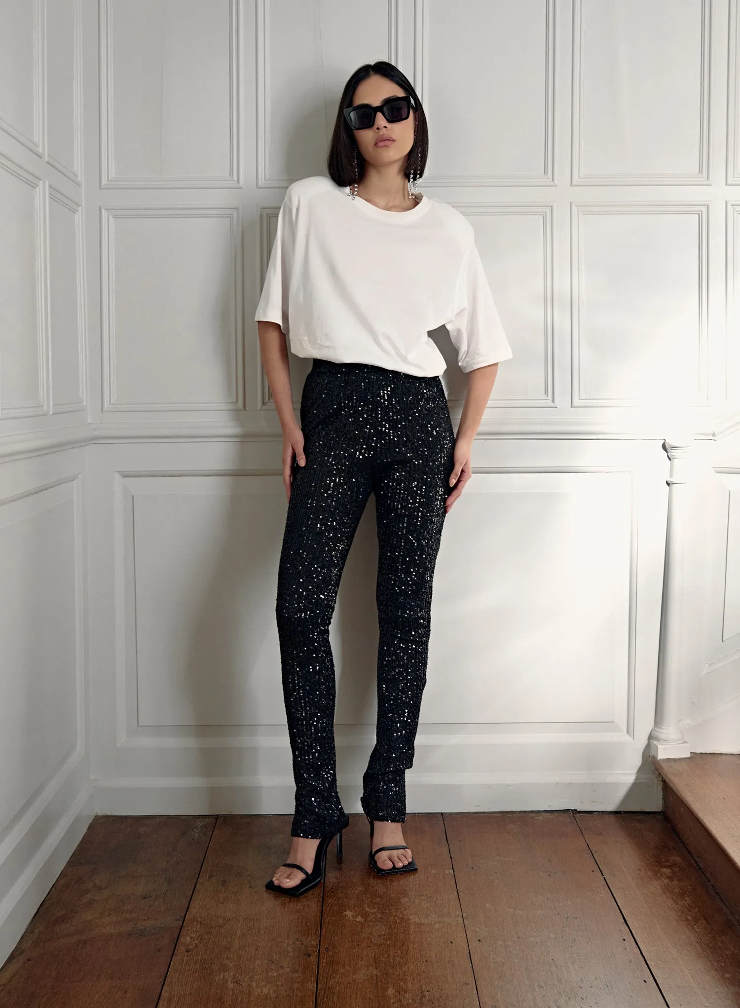 Black Sequin Split Hem Legging - Anette sold by 4th and Reckless