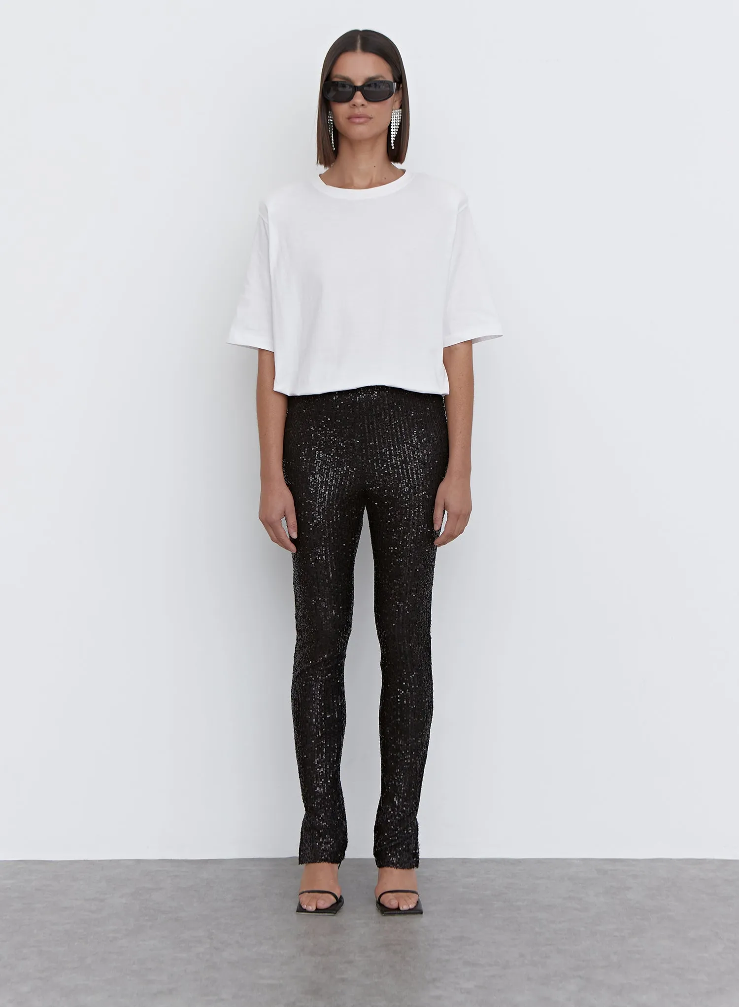 Black Sequin Split Hem Legging - Anette sold by 4th and Reckless product image thumbnail 2