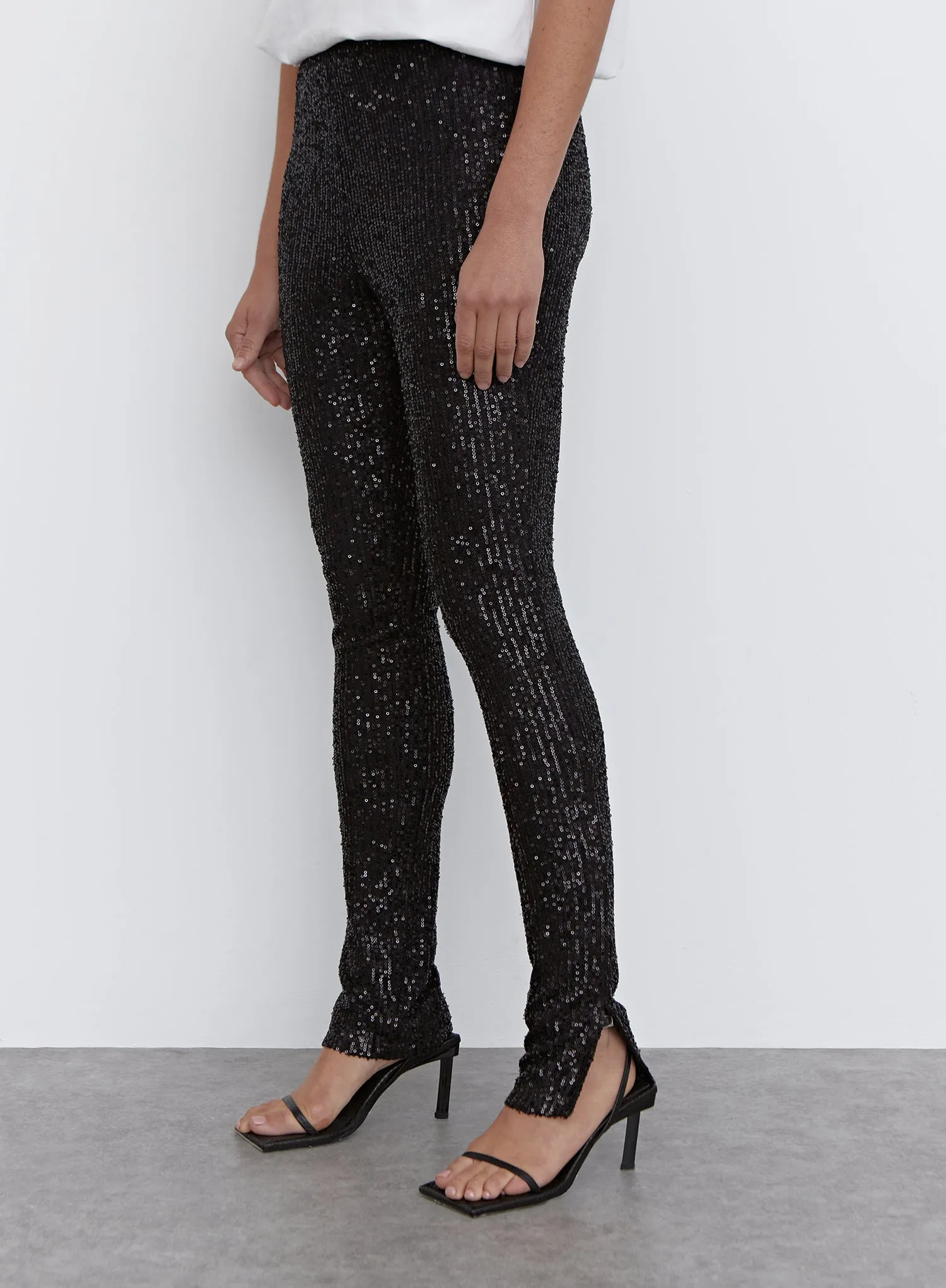 Black Sequin Split Hem Legging - Anette sold by 4th and Reckless product image thumbnail 3