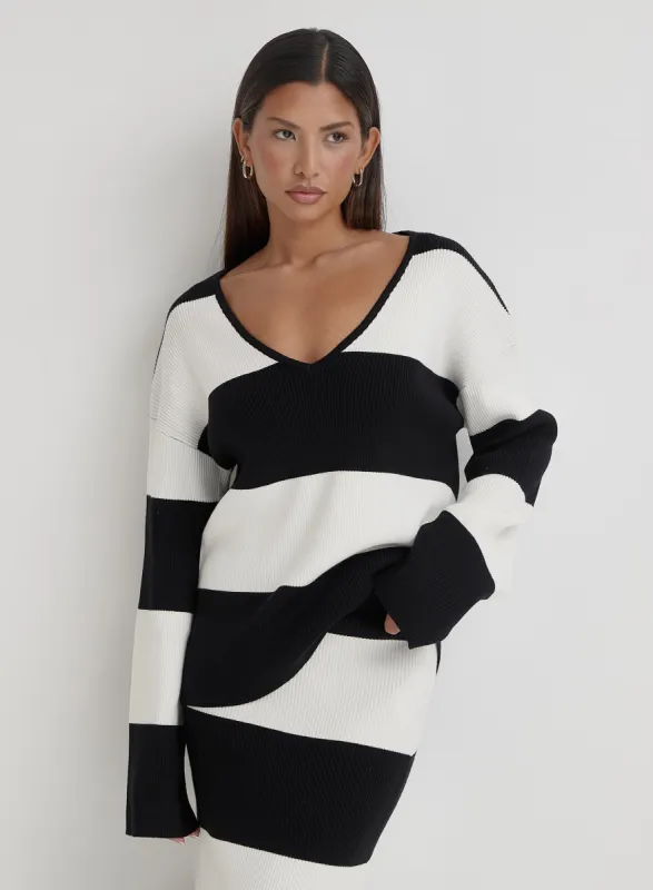 Black And Cream Stripe Knitted Jumper- Jacqueline sold by 4th and Reckless