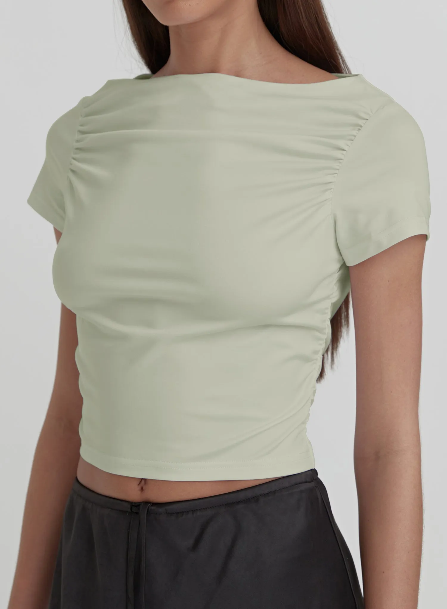 Sage Ruched Jersey Cropped T-shirt- Darrilyn sold by 4th and Reckless product image thumbnail 3