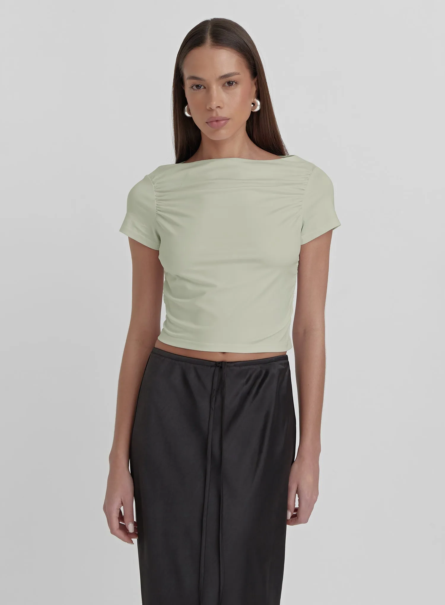 Sage Ruched Jersey Cropped T-shirt- Darrilyn sold by 4th and Reckless