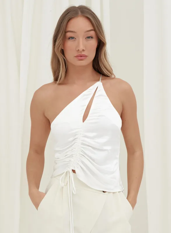 White One Shoulder Ruched Tie Top – Arlie sold by 4th and Reckless