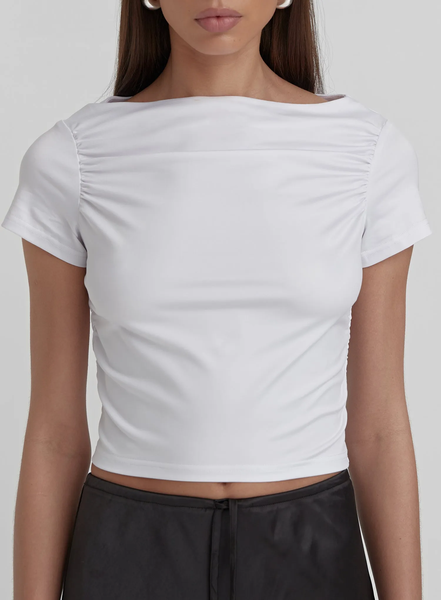 White Ruched Jersey Cropped T-shirt- Darrilyn sold by 4th and Reckless product image thumbnail 3