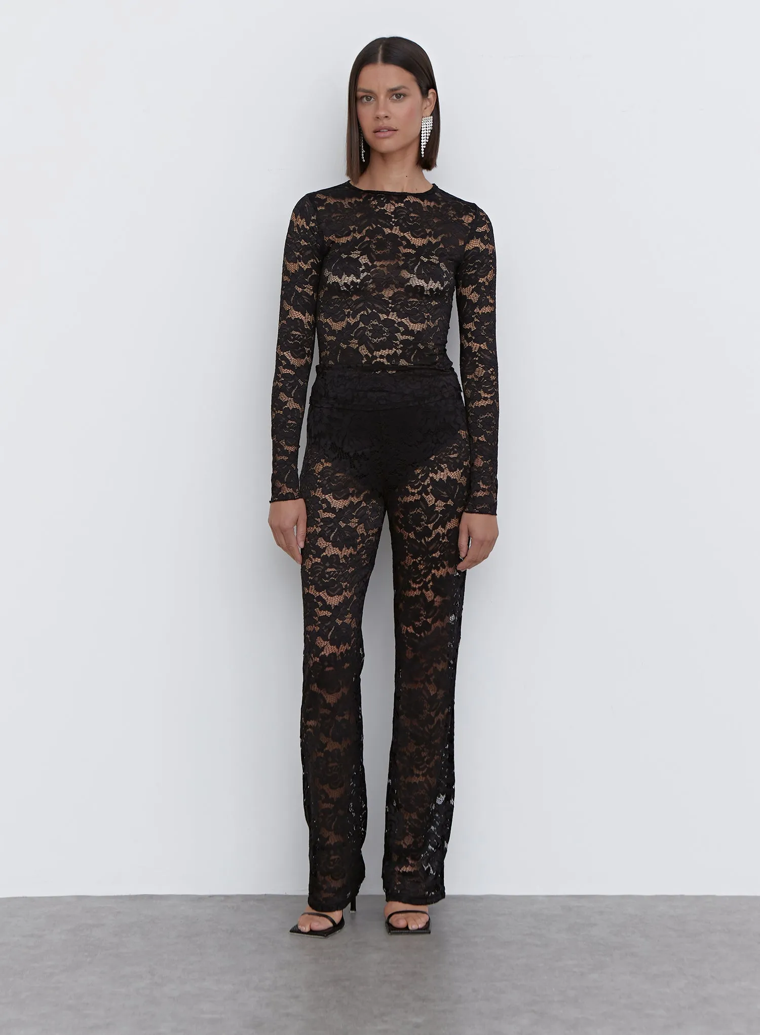 Black Lace High Waisted Trouser - Emery sold by 4th and Reckless product image thumbnail 2