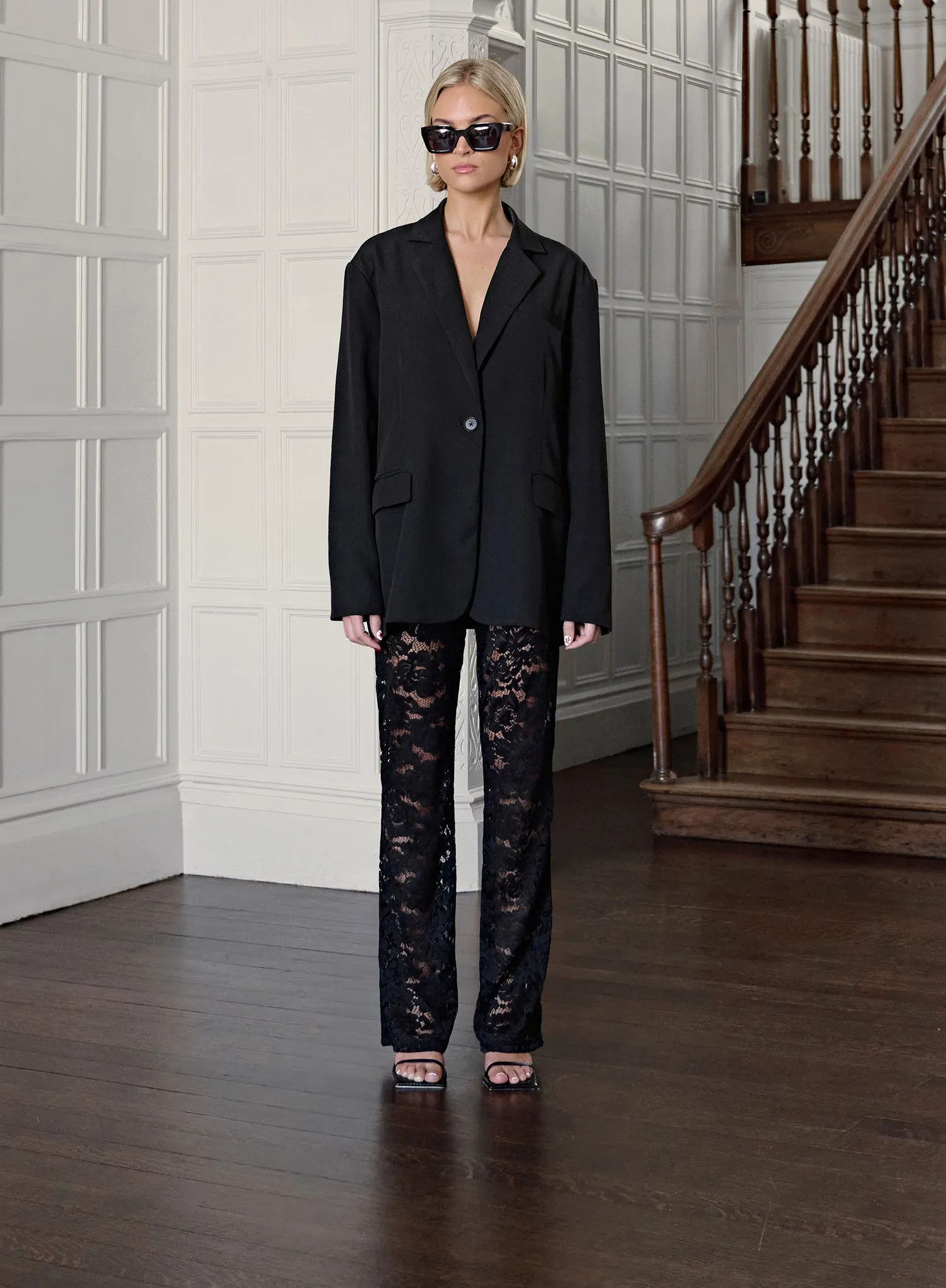 Black Lace High Waisted Trouser - Emery sold by 4th and Reckless