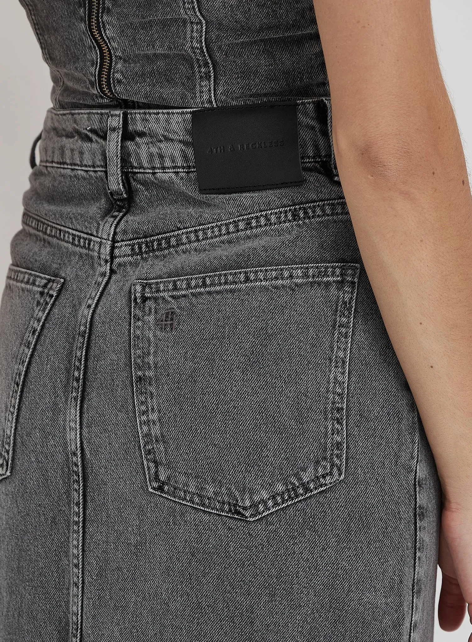 Washed Grey Denim Midaxi Skirt - Maxine sold by 4th and Reckless product image thumbnail 2