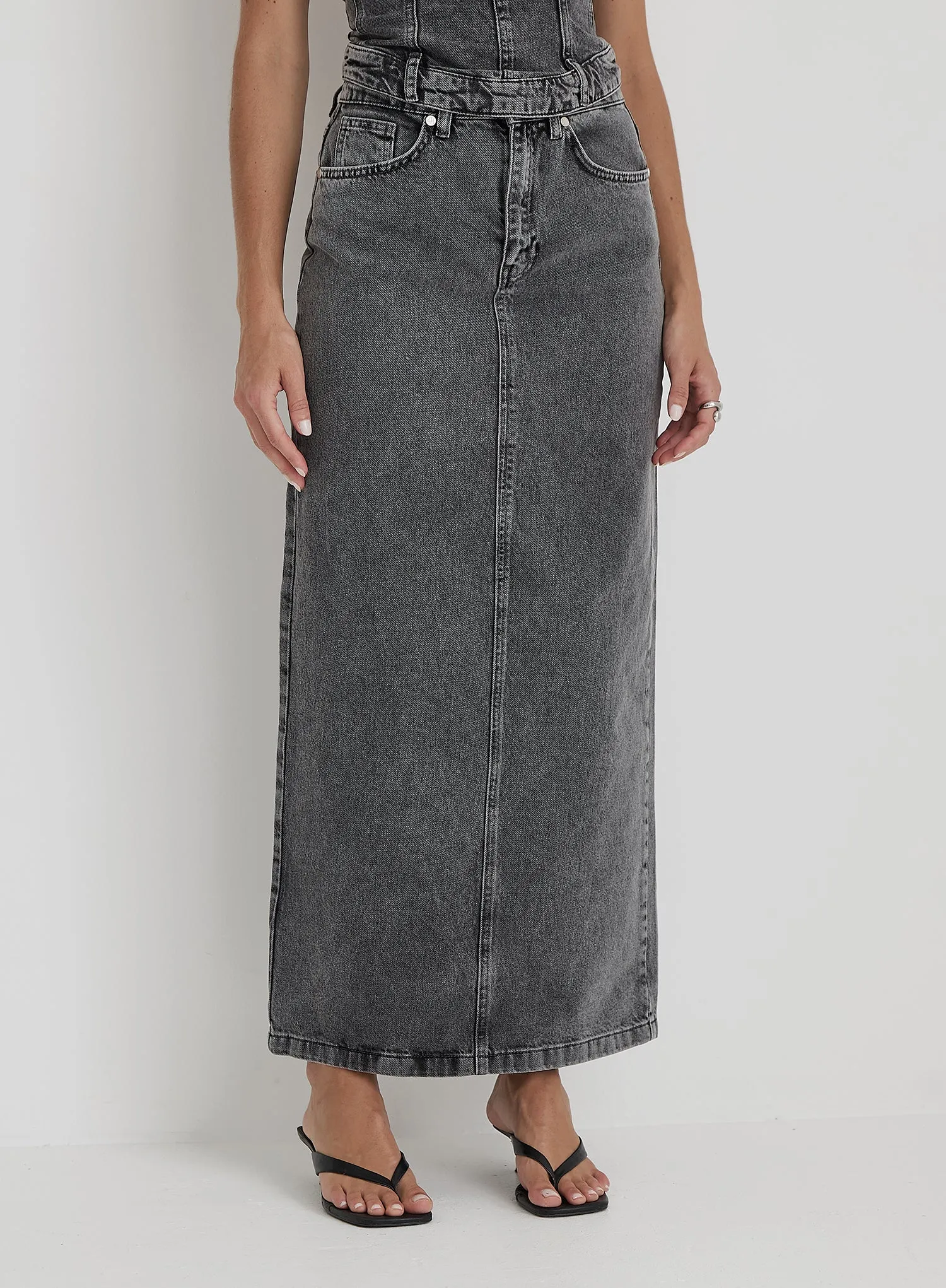 Washed Grey Denim Midaxi Skirt - Maxine sold by 4th and Reckless product image thumbnail 3