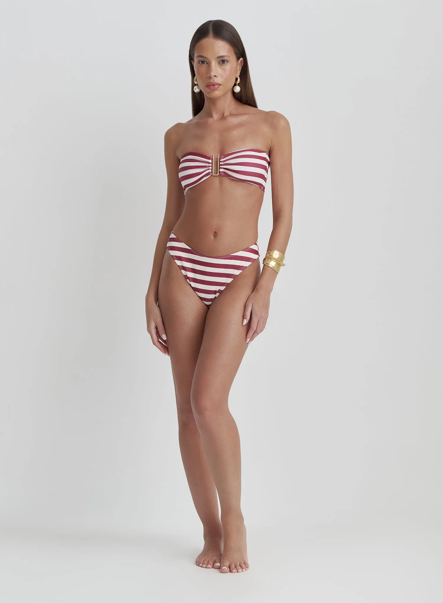 Red And White Stripe High Leg Bikini Bottom- Paloma sold by 4th and Reckless product image thumbnail 4