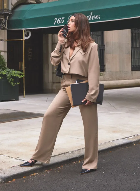 Camel Wide Leg Tailored Trousers - Crawford sold by 4th and Reckless