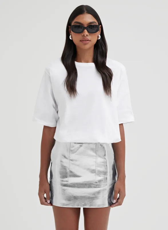 Silver Metallic Faux Leather Mini Skirt - Kiki sold by 4th and Reckless