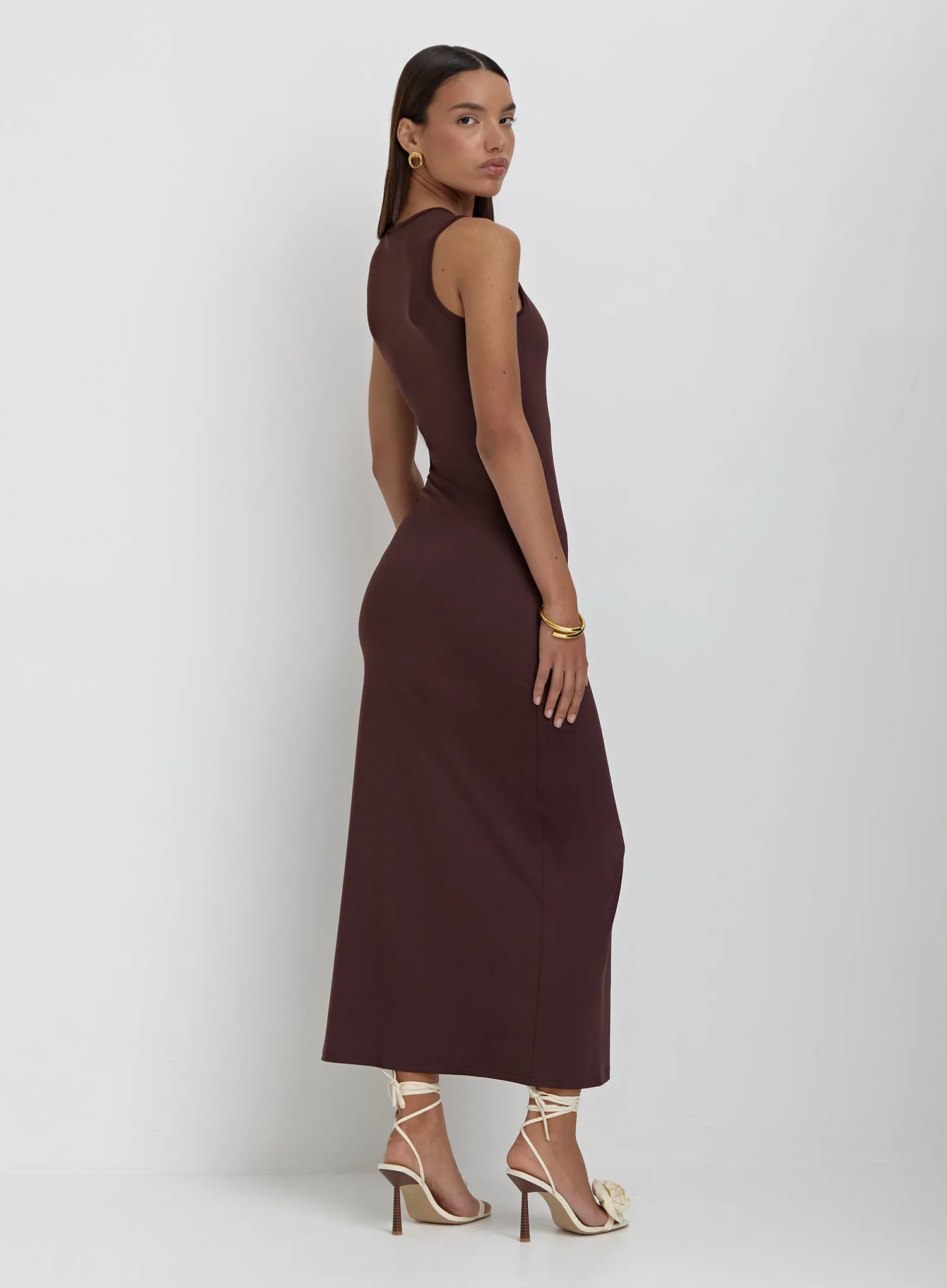 Brown Slinky Side Split Maxi Dress- Lorena sold by 4th and Reckless product image thumbnail 4