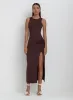Brown Slinky Side Split Maxi Dress- Lorena sold by 4th and Reckless