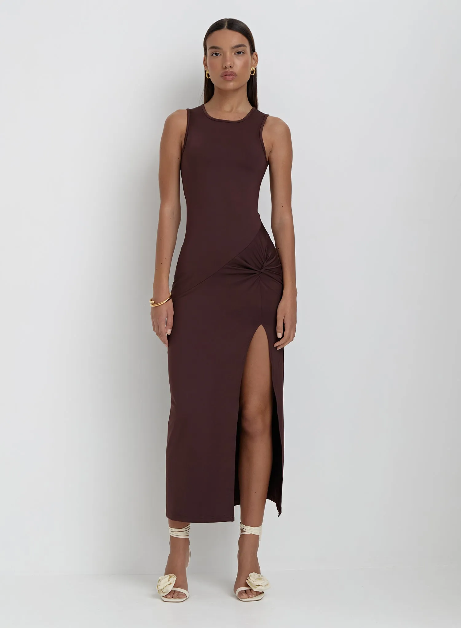 Brown Slinky Side Split Maxi Dress- Lorena sold by 4th and Reckless product image thumbnail 2