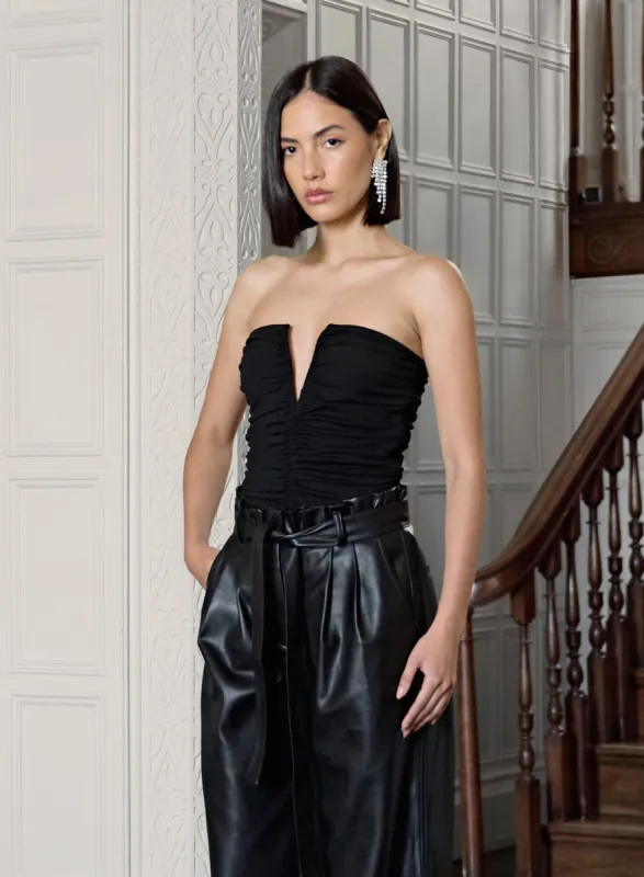 Black Ruched Deep V Corset Top - Freya sold by 4th and Reckless