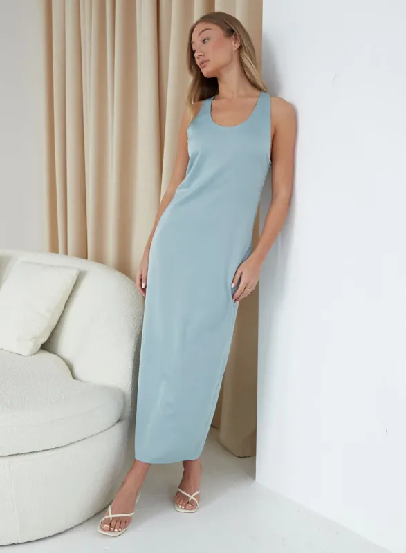 Mint Twist Back Satin Maxi Dress - Darcey sold by 4th and Reckless