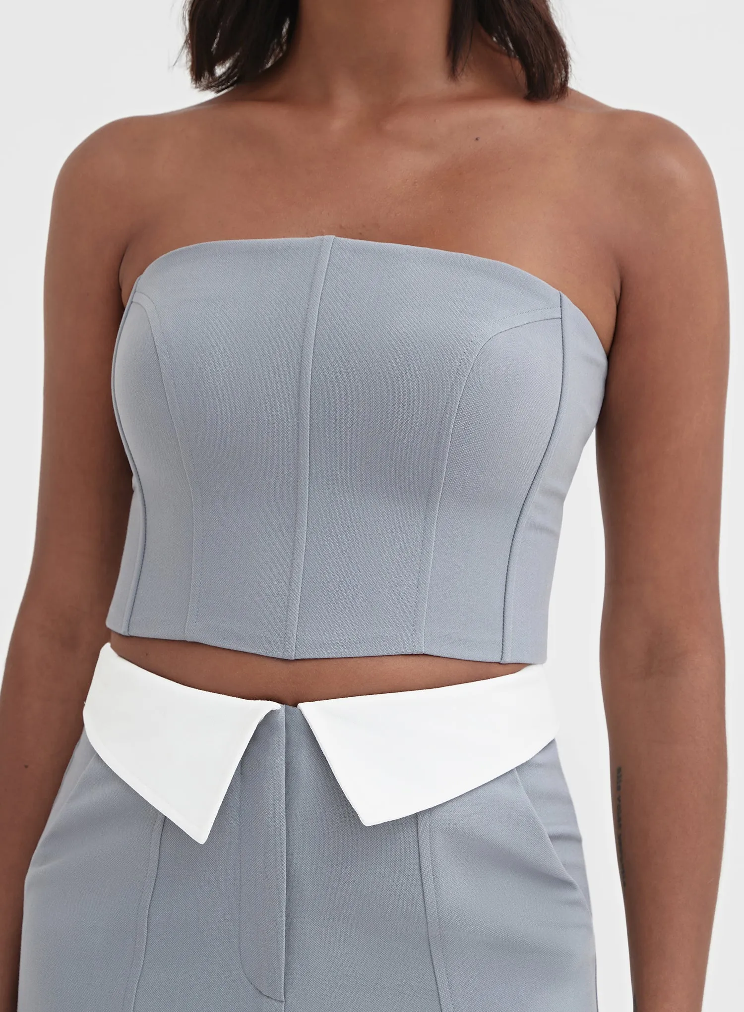Slate Blue Bandeau Tailored Corset Top - Haley sold by 4th and Reckless product image thumbnail 3