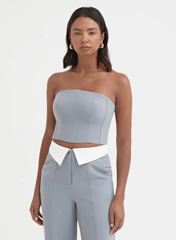 Slate Blue Bandeau Tailored Corset Top - Haley made by 4th and Reckless