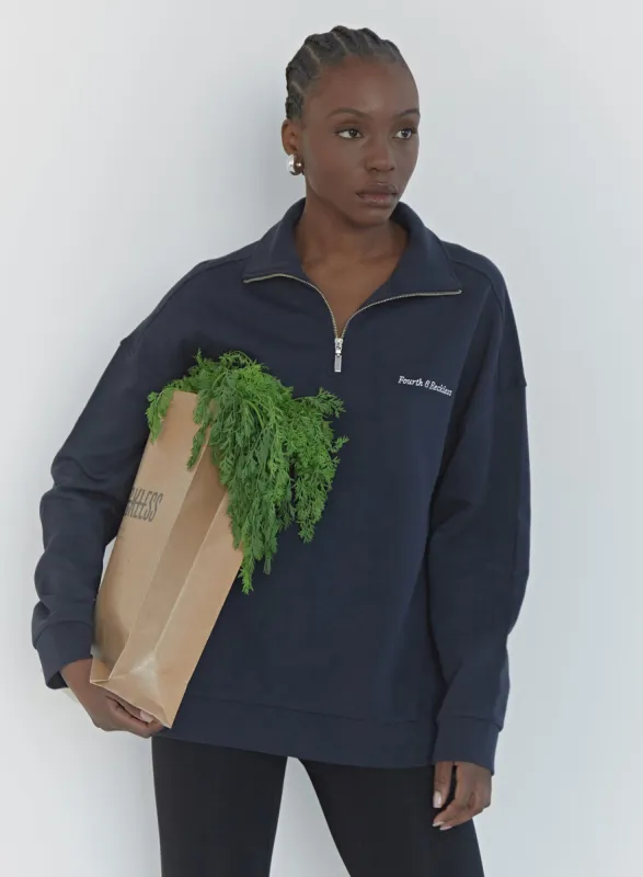 Navy Half Zip Oversized Polo Sweatshirt - Marla sold by 4th and Reckless