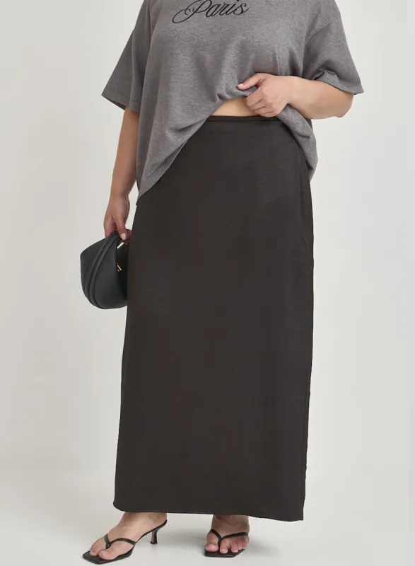 Black Plus Size Satin Back Split Maxi Skirt- Alis sold by 4th and Reckless