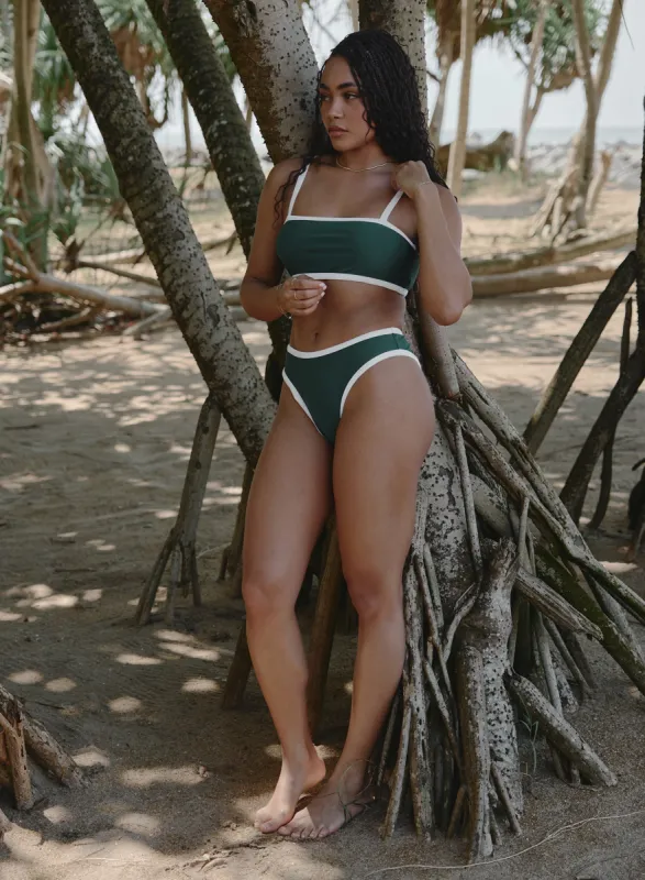 Green Contrast Trim High Leg Bikini Bottom- Cabo sold by 4th and Reckless