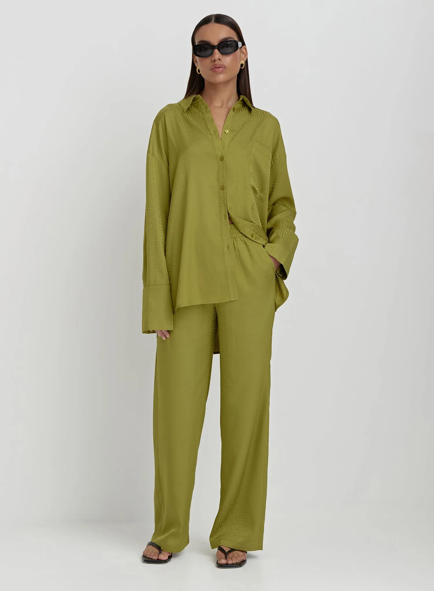 Green Jacquard Satin Print Trouser- Mimi sold by 4th and Reckless product image thumbnail 3