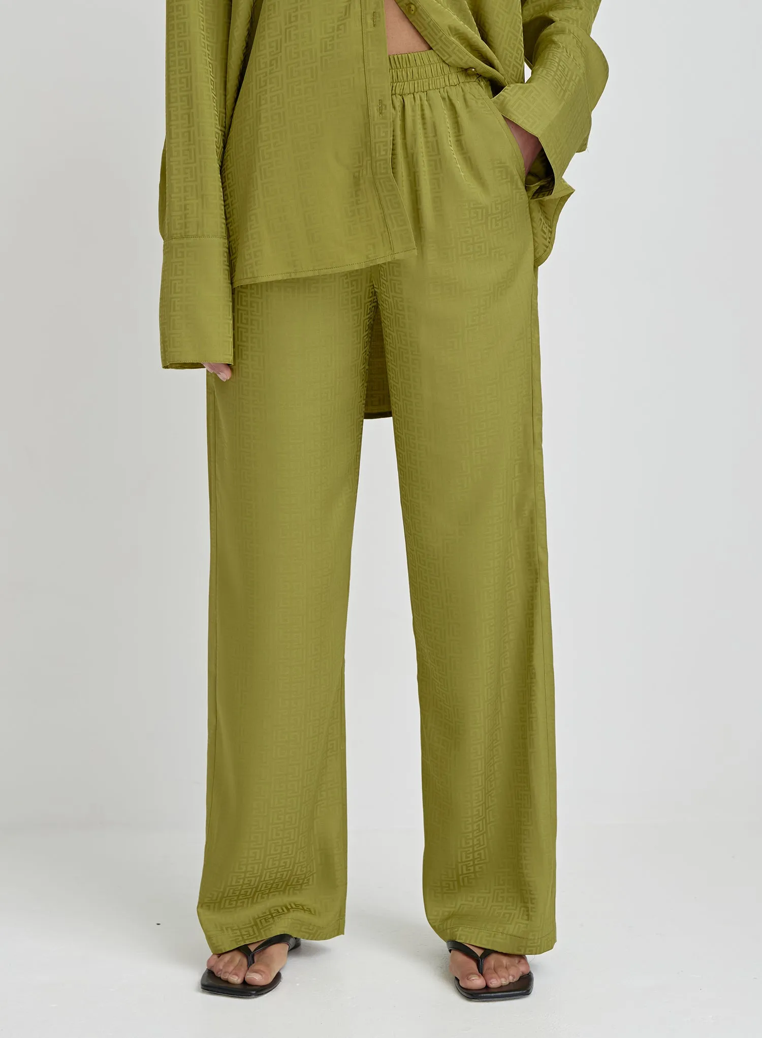 Green Jacquard Satin Print Trouser- Mimi sold by 4th and Reckless product image thumbnail 2