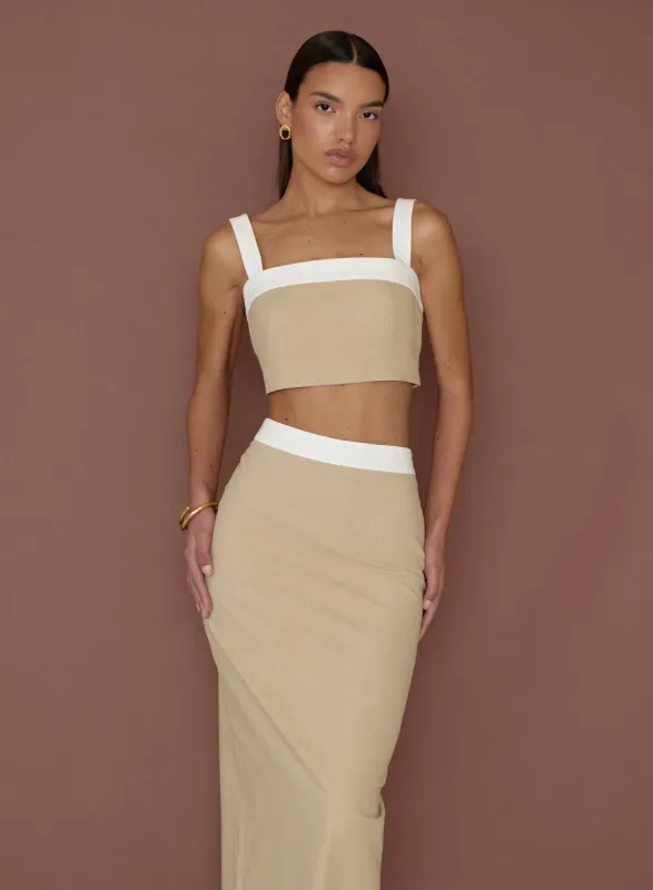 Beige Contrast Trim Cami Crop Top- Elian sold by 4th and Reckless