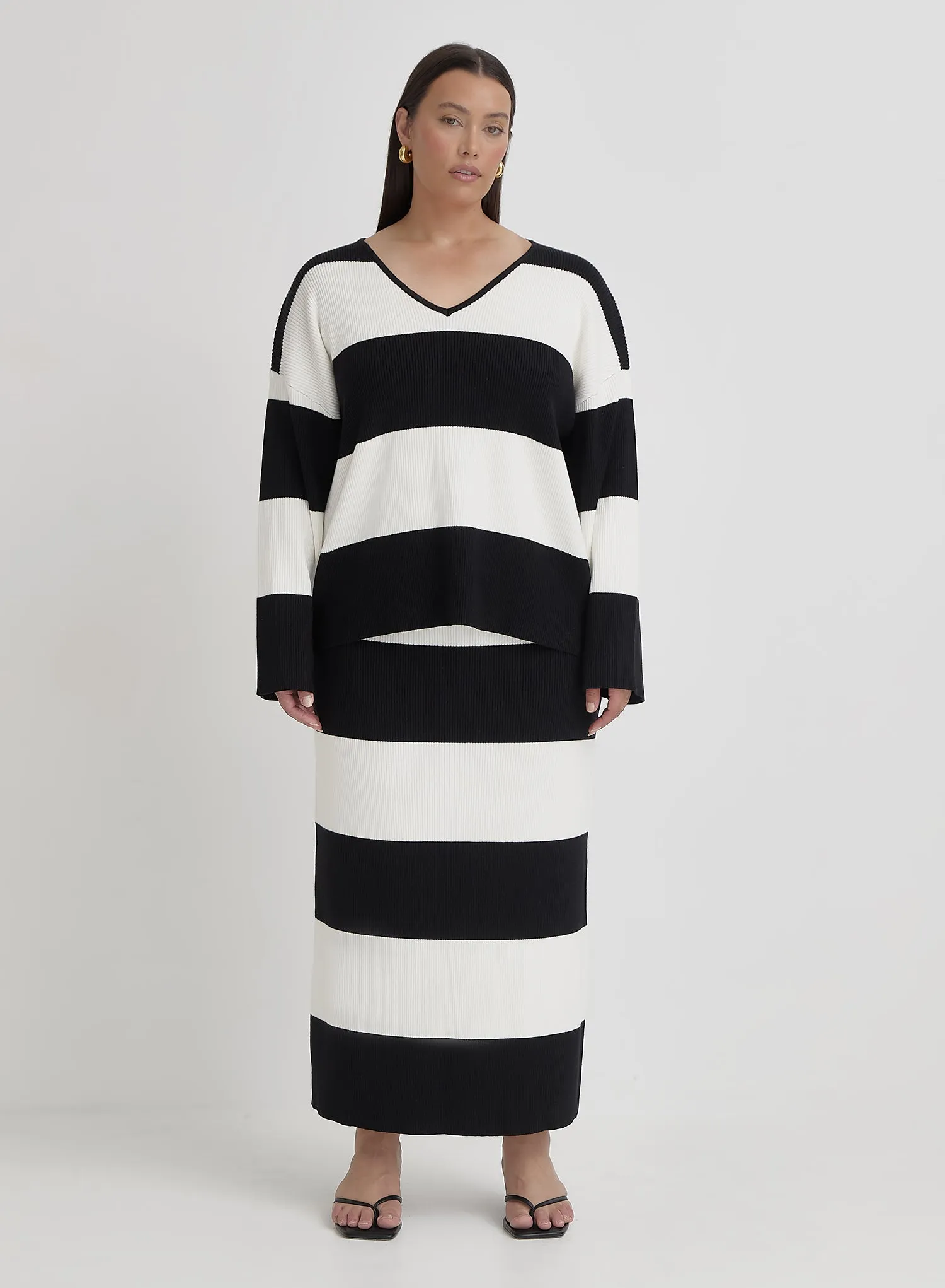 Black And Cream Plus Size Stripe Knitted Jumper- Jacqueline sold by 4th and Reckless product image thumbnail 4