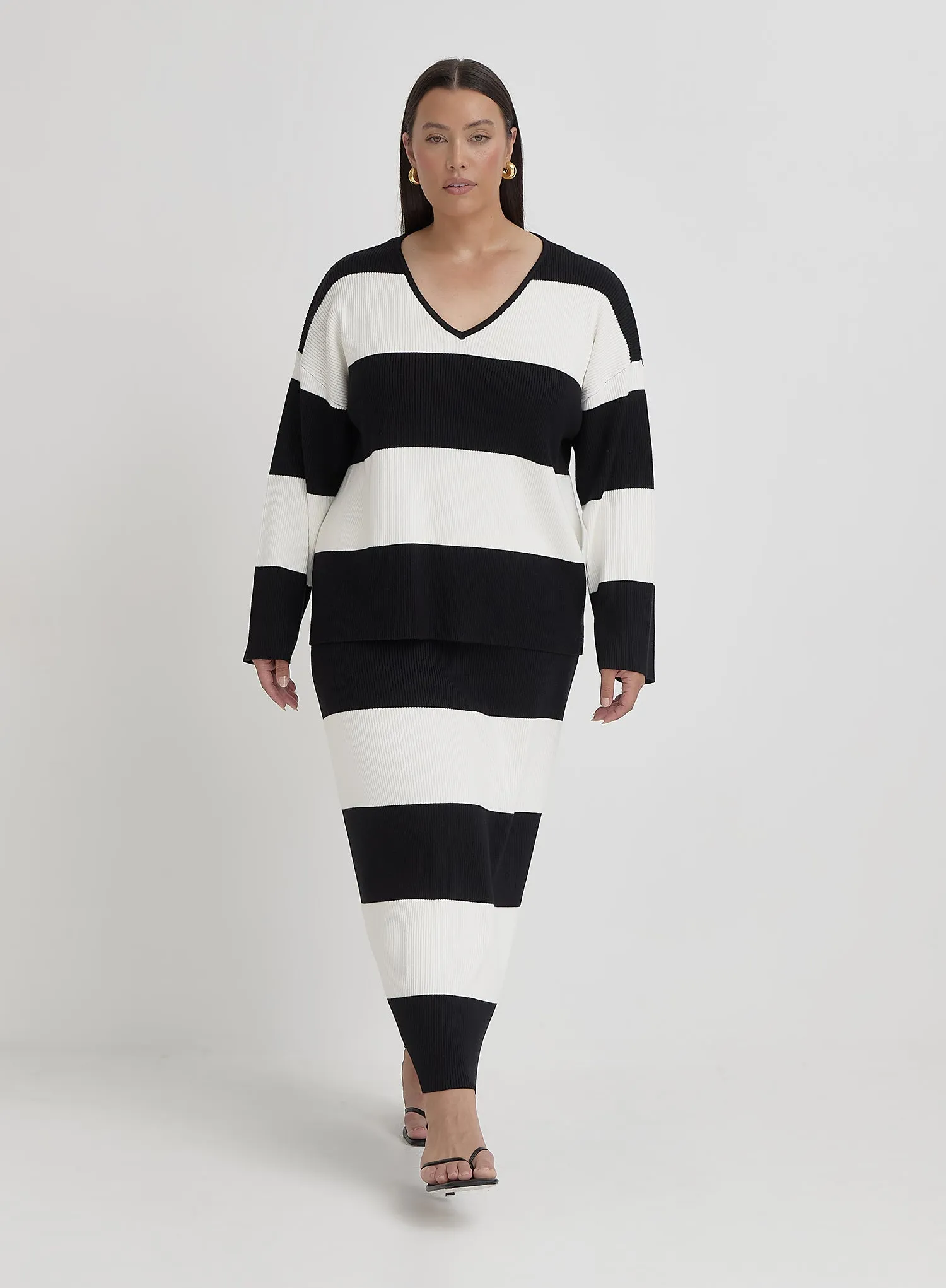 Black And Cream Plus Size Stripe Knitted Jumper- Jacqueline sold by 4th and Reckless product image thumbnail 2