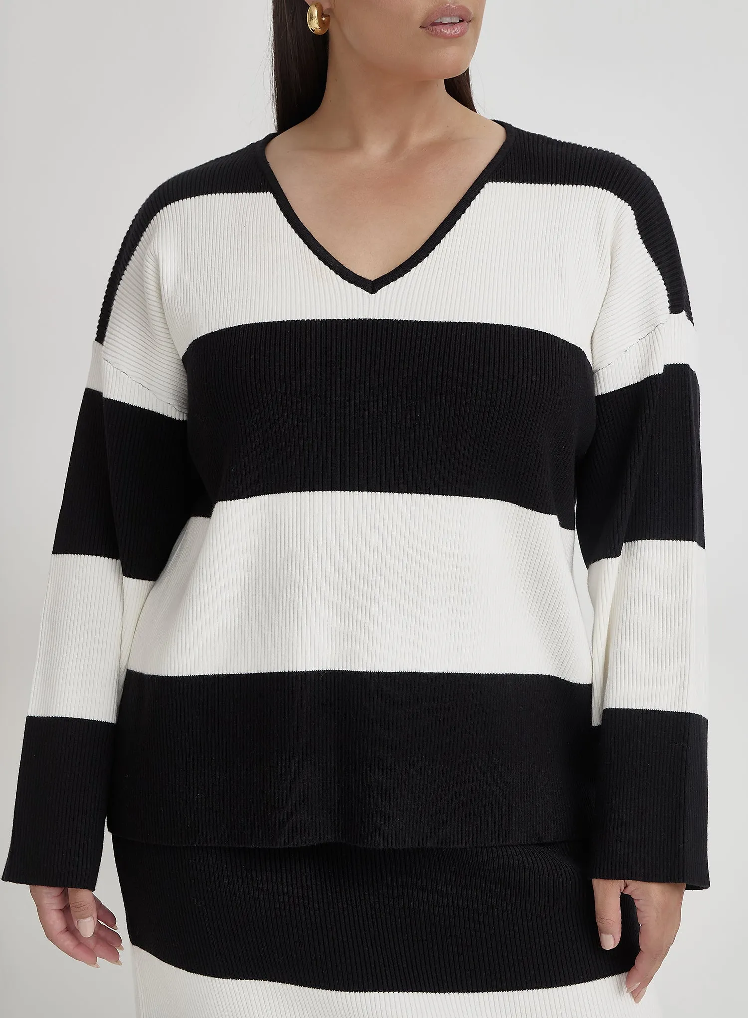 Black And Cream Plus Size Stripe Knitted Jumper- Jacqueline sold by 4th and Reckless product image thumbnail 3