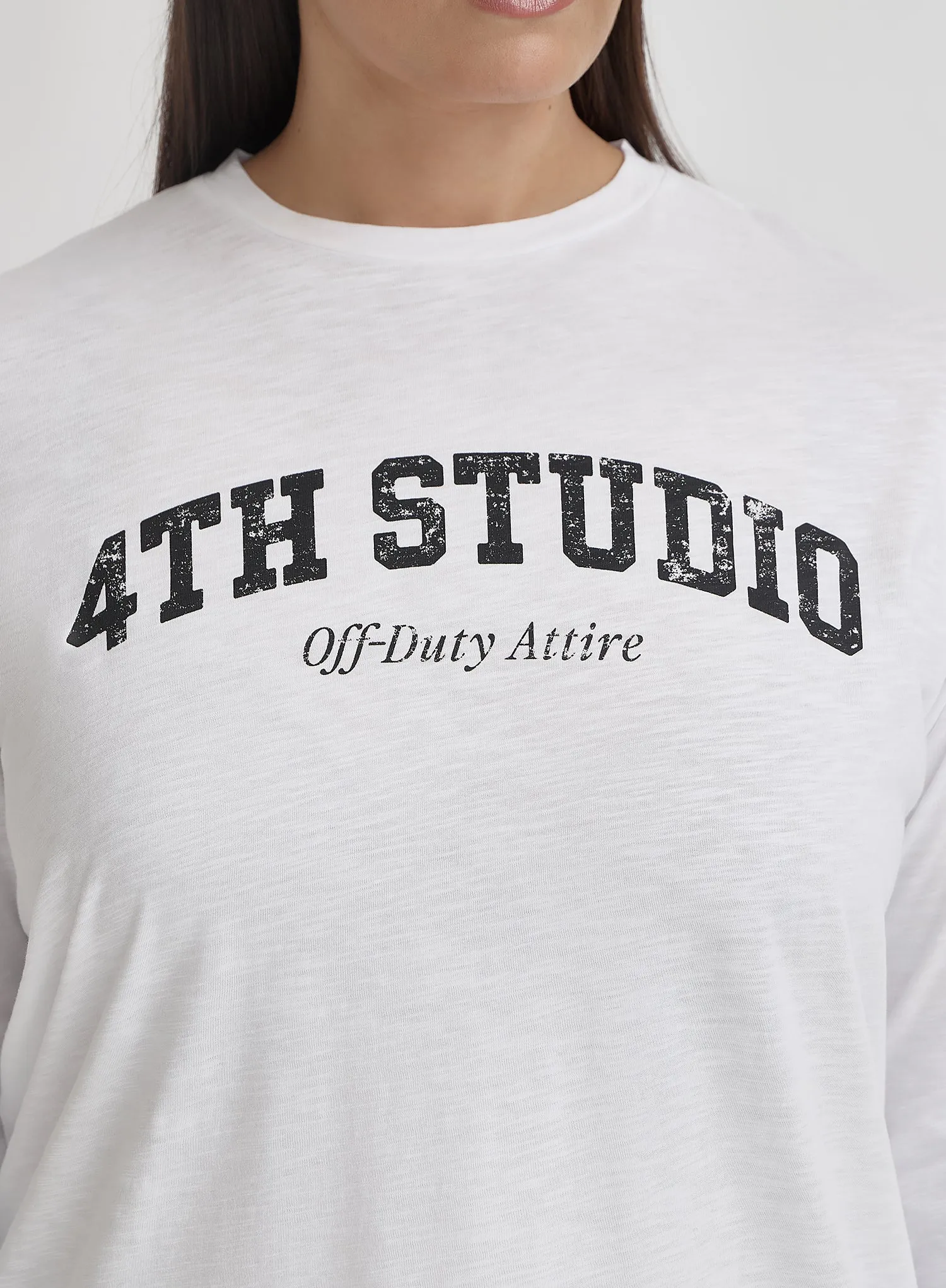 White Plus Size Long Sleeve 4th Studio Slogan Top- Tanna sold by 4th and Reckless product image thumbnail 3