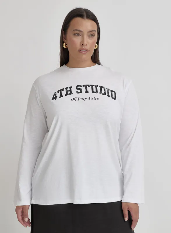 White Plus Size Long Sleeve 4th Studio Slogan Top- Tanna made by 4th and Reckless