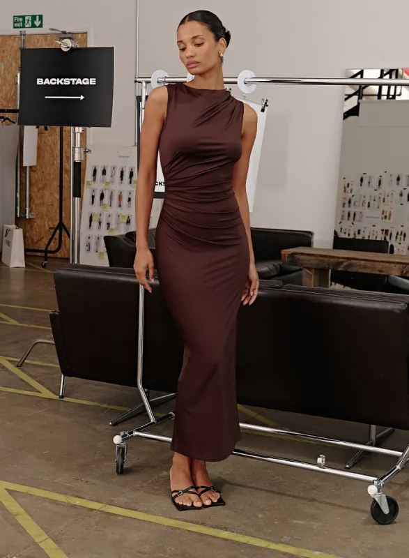 Chocolate Ruched Jersey Midaxi Dress - Tamilda sold by 4th and Reckless