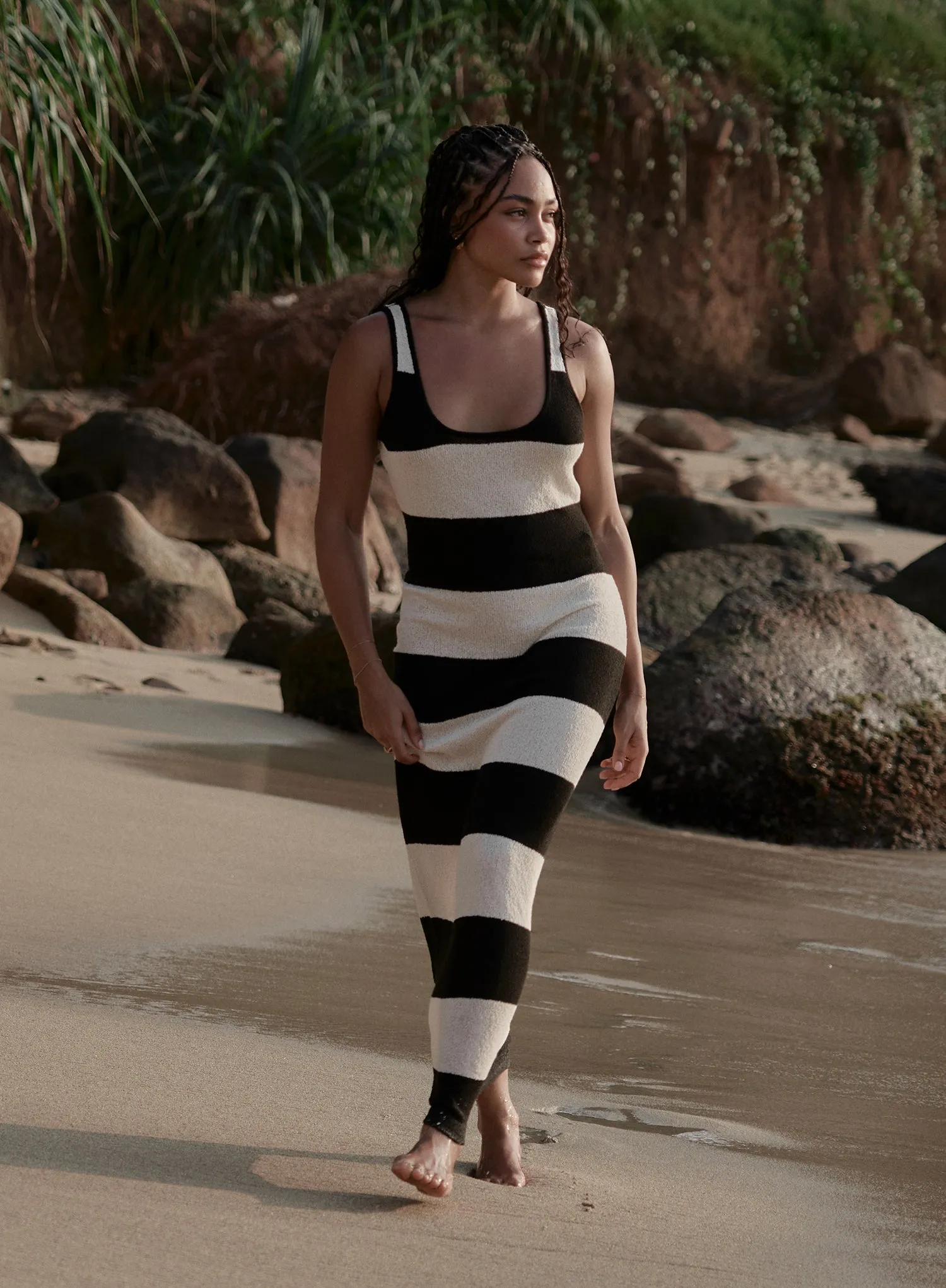 Black And White Striped Knit Maxi Dress sold by 4th and Reckless product image thumbnail 3