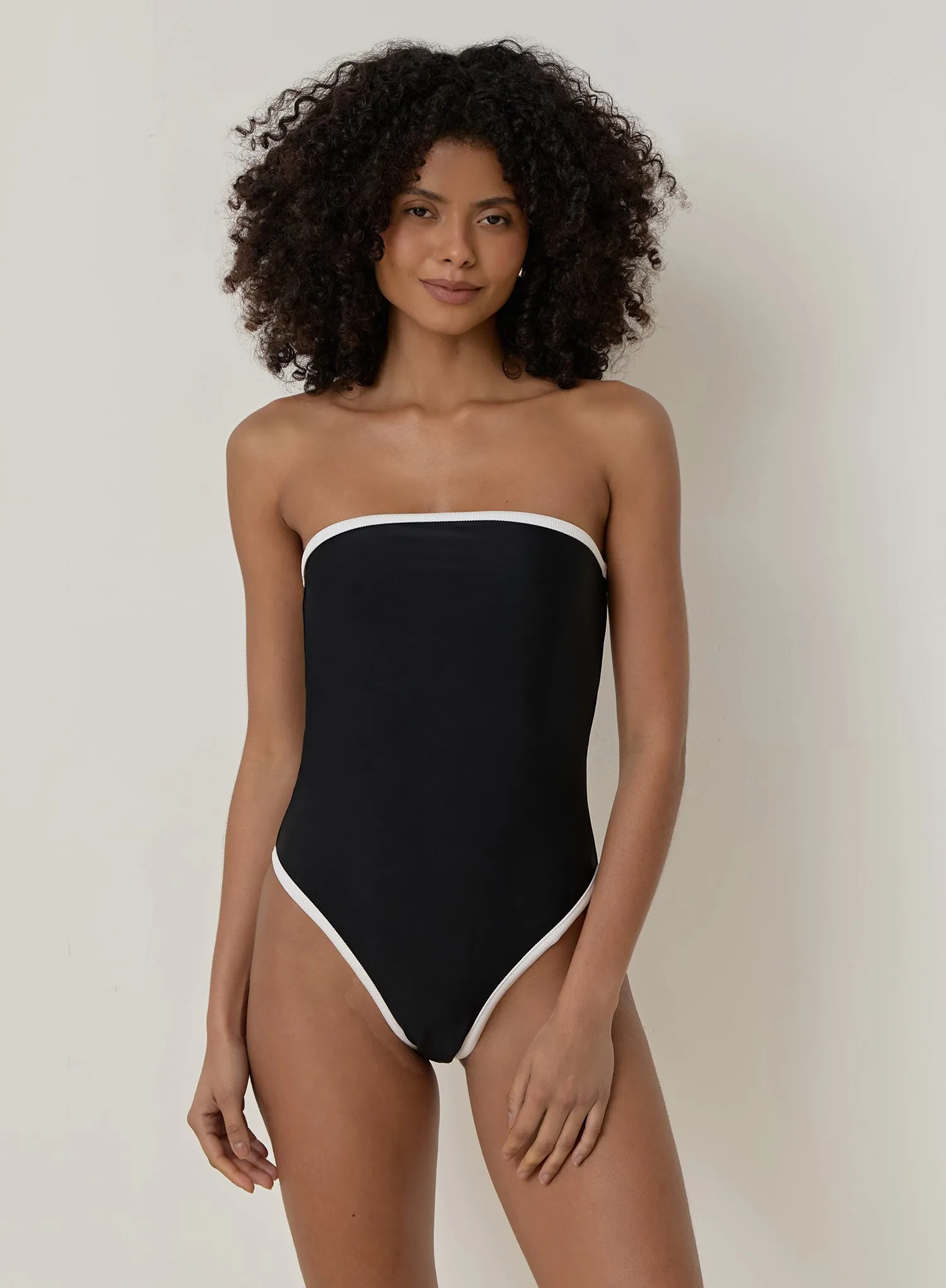 Black Contrast Trim Bandeau Swimsuit- Gili sold by 4th and Reckless