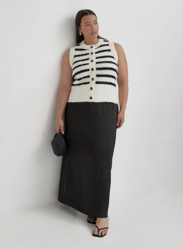 Black And Cream Plus Size Stripe Knitted Waistcoat- Daphie sold by 4th and Reckless