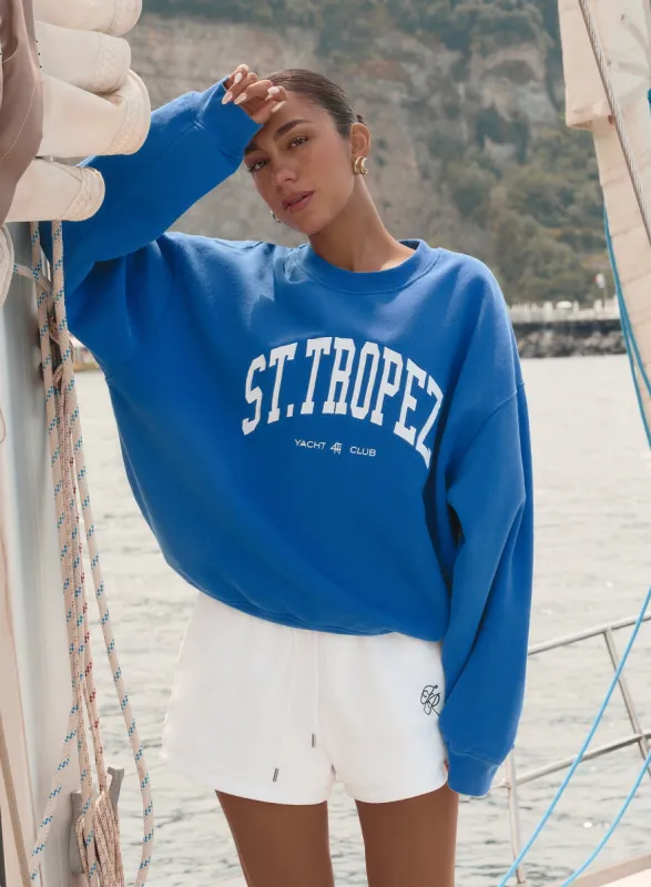Blue St Tropez Slogan Oversized Sweatshirt- Ines made by 4th and Reckless