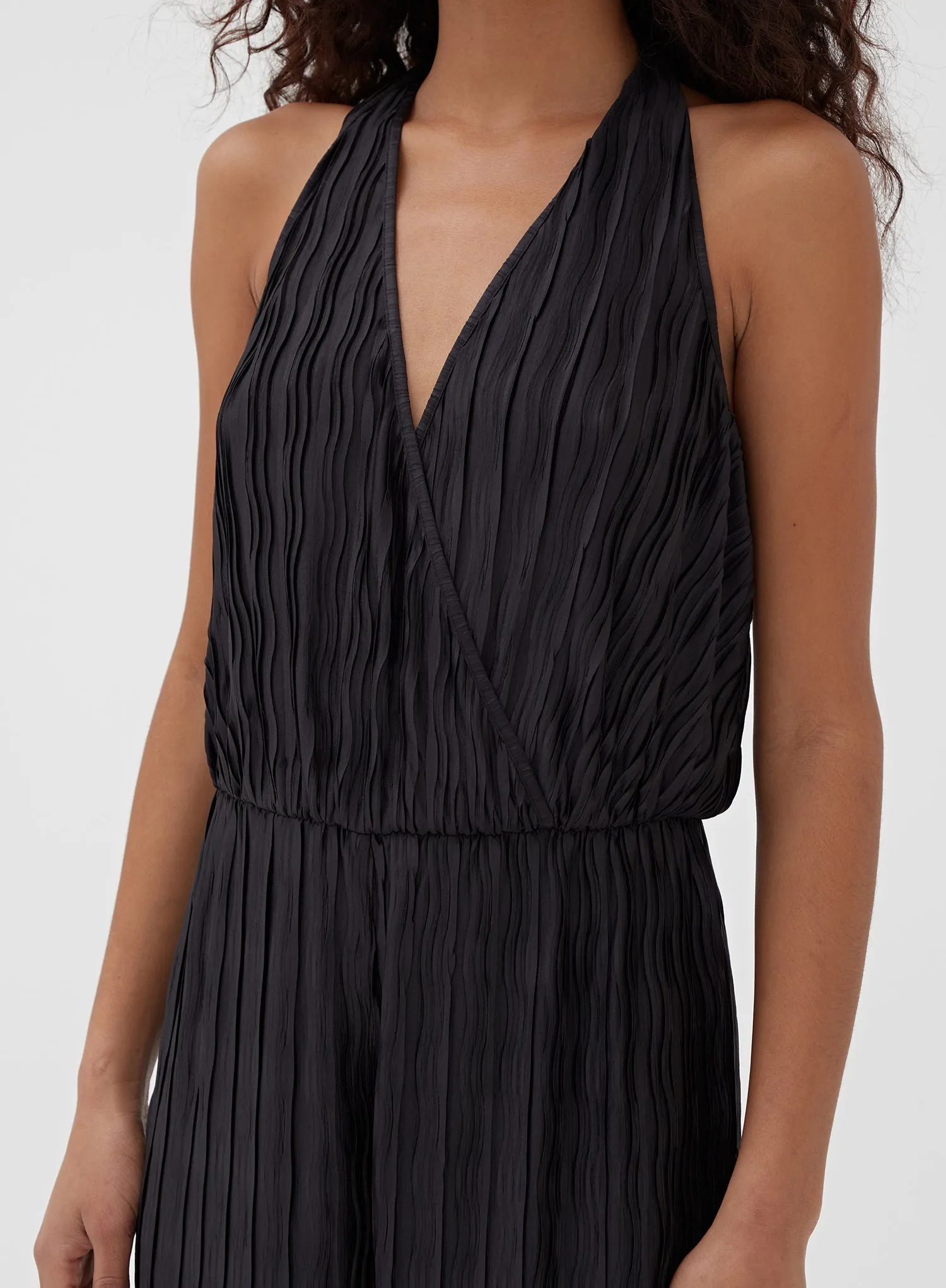 Black Halterneck Plisse Wide Leg Jumpsuit – Jenna sold by 4th and Reckless product image thumbnail 3